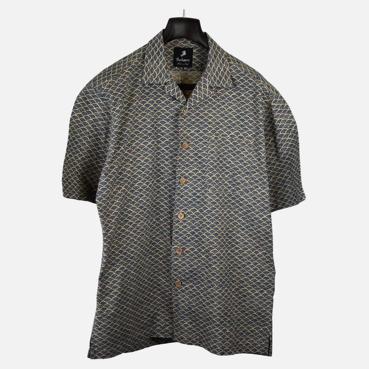 Blue/Beige Patterned Short-Sleeve Shirt made of Cotton (XXL)