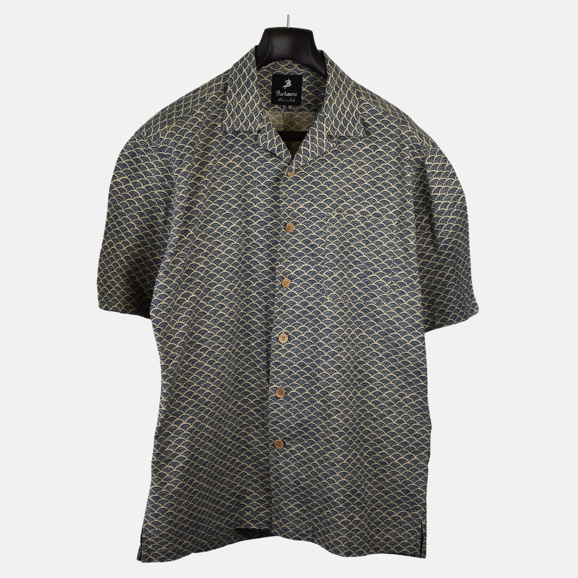Blue/Beige Patterned Short-Sleeve Shirt made of Cotton (XXL)