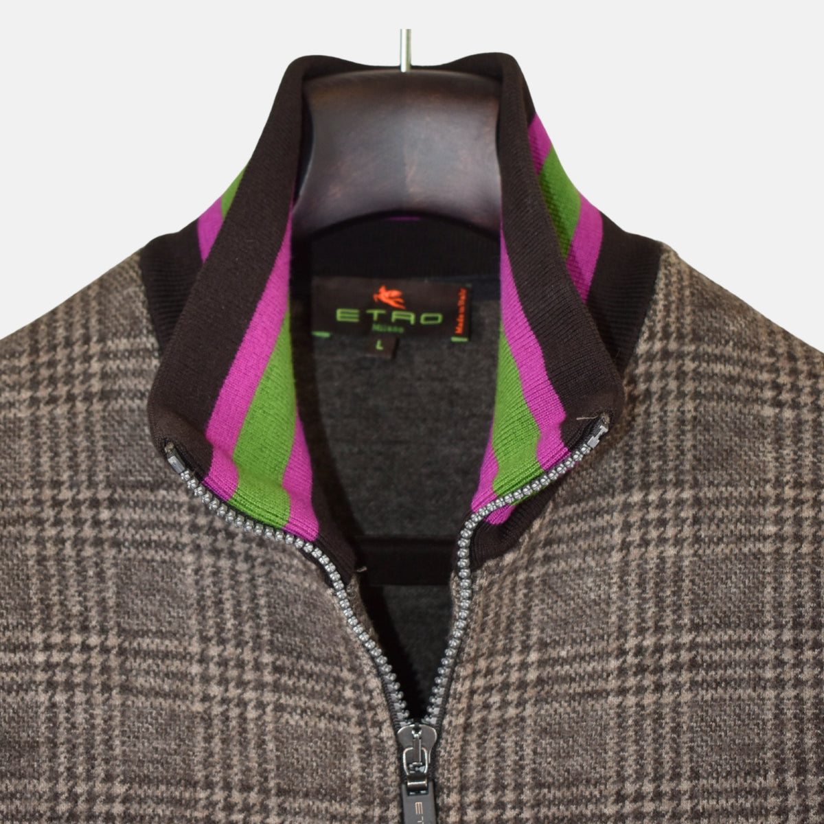 Multicoloured Hooded Jacket made of Wool (L)