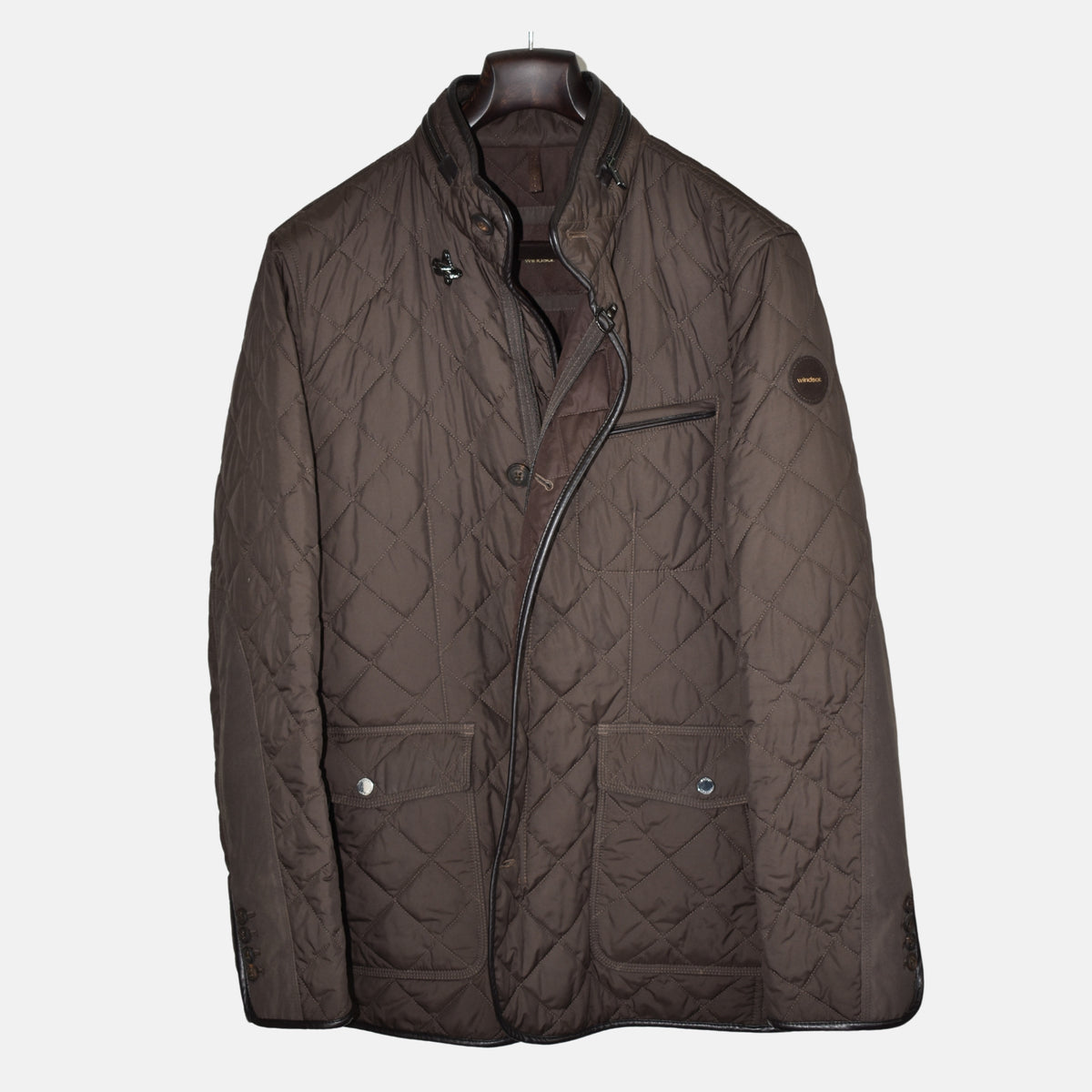 Brown Quilted Jacket made of Polyester/Leather Details (EU 52)