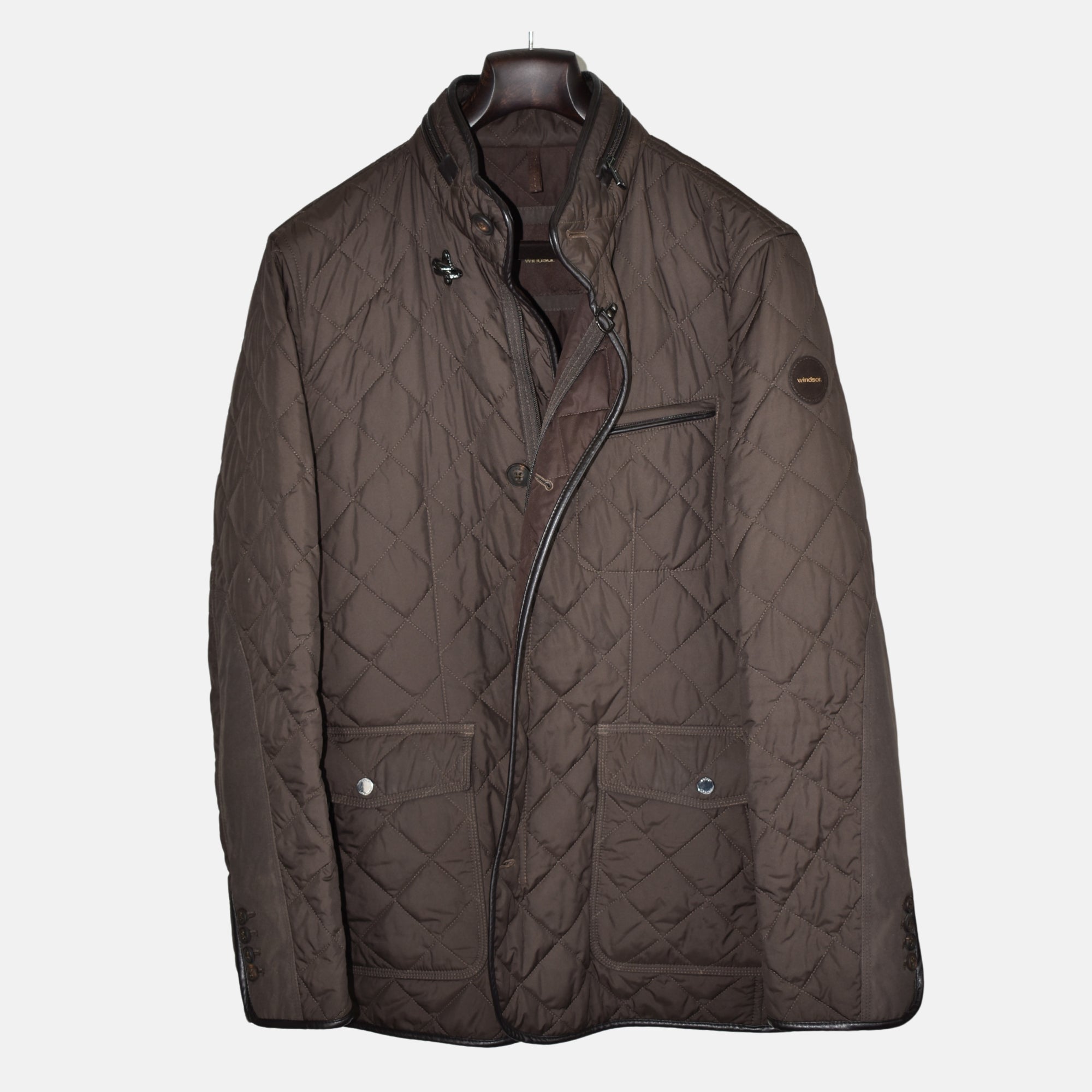 Brown Quilted Jacket made of Polyester/Leather Details (EU 52)