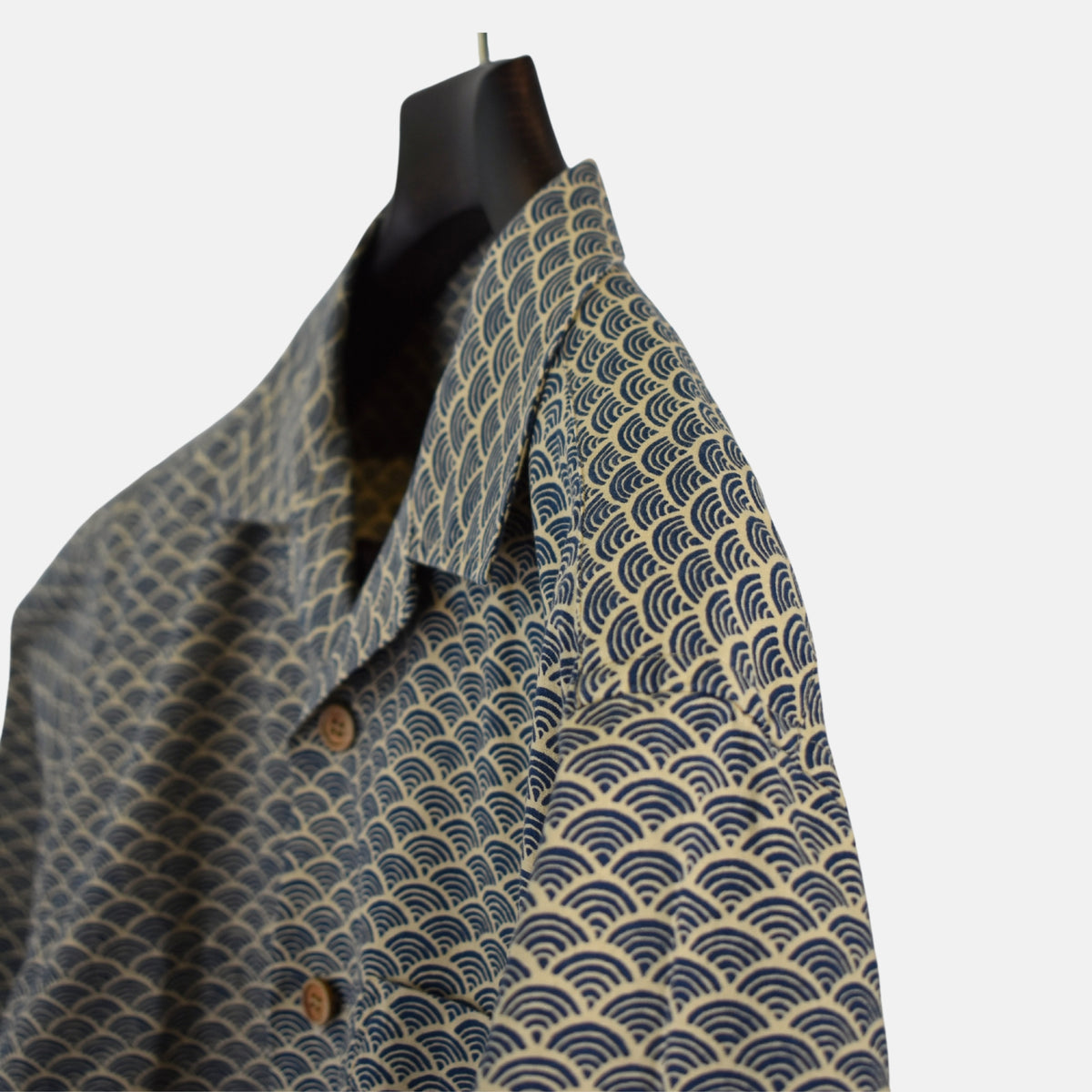 Blue/Beige Patterned Short-Sleeve Shirt made of Cotton (XXL)