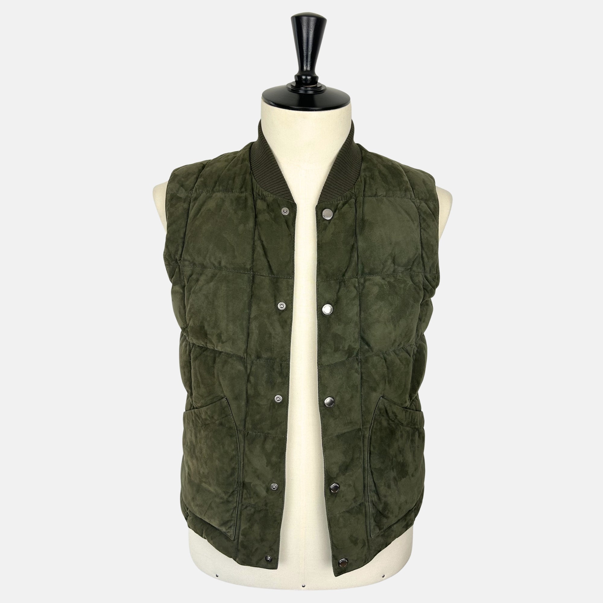 Olive/Navy Reversible Down Vest made of Suede/Nylon (S)
