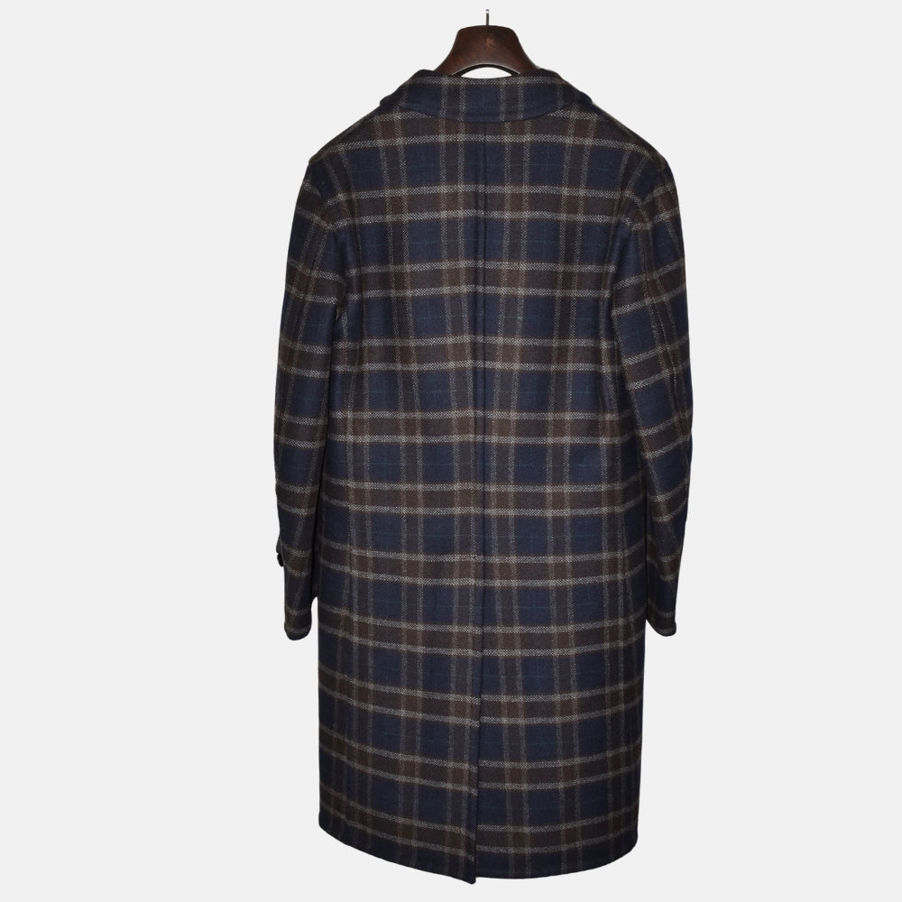 Navy-Brown Checkered Coat made of Wool (EU 50)