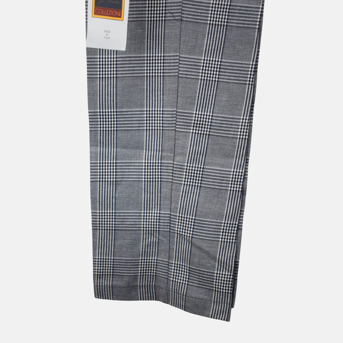 Blue-White Checkered Trousers made of Cotton/Linen (EU 48 / 50 / 54)