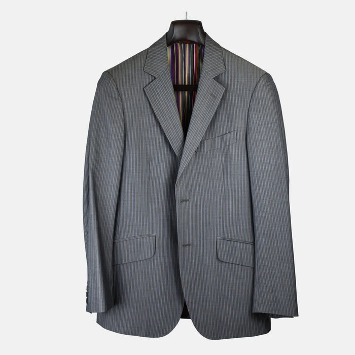 Gray/Light Blue Striped Suit made of Wool (EU 46)