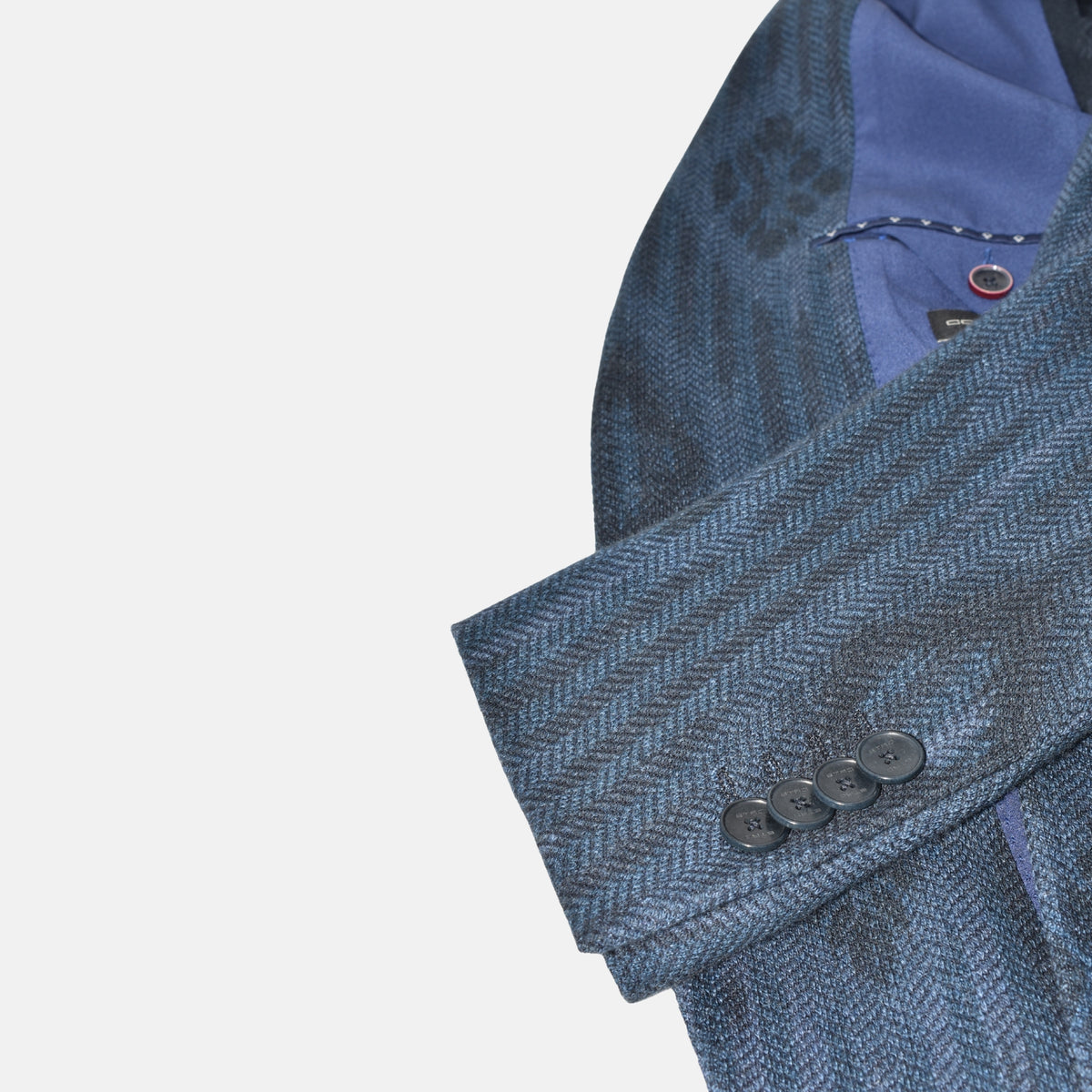 Blue Herringbone Patterned Blazer made of Cotton/Polyamide/Elastane (EU 50)