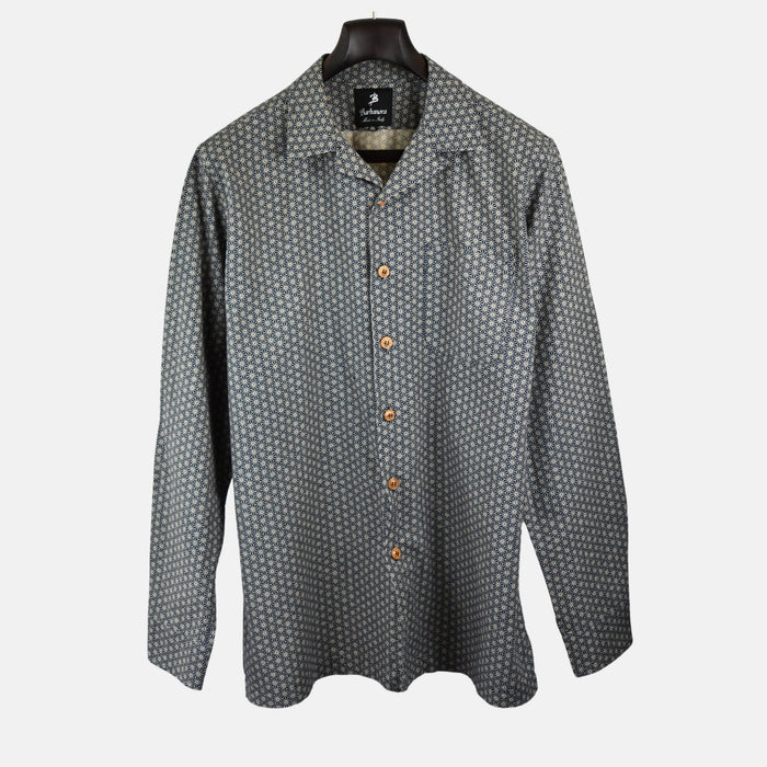 Blue-Beige Patterned Shirt made of Cotton (XXL)