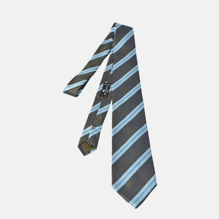 Blue-Khaki Striped Tie made of Silk
