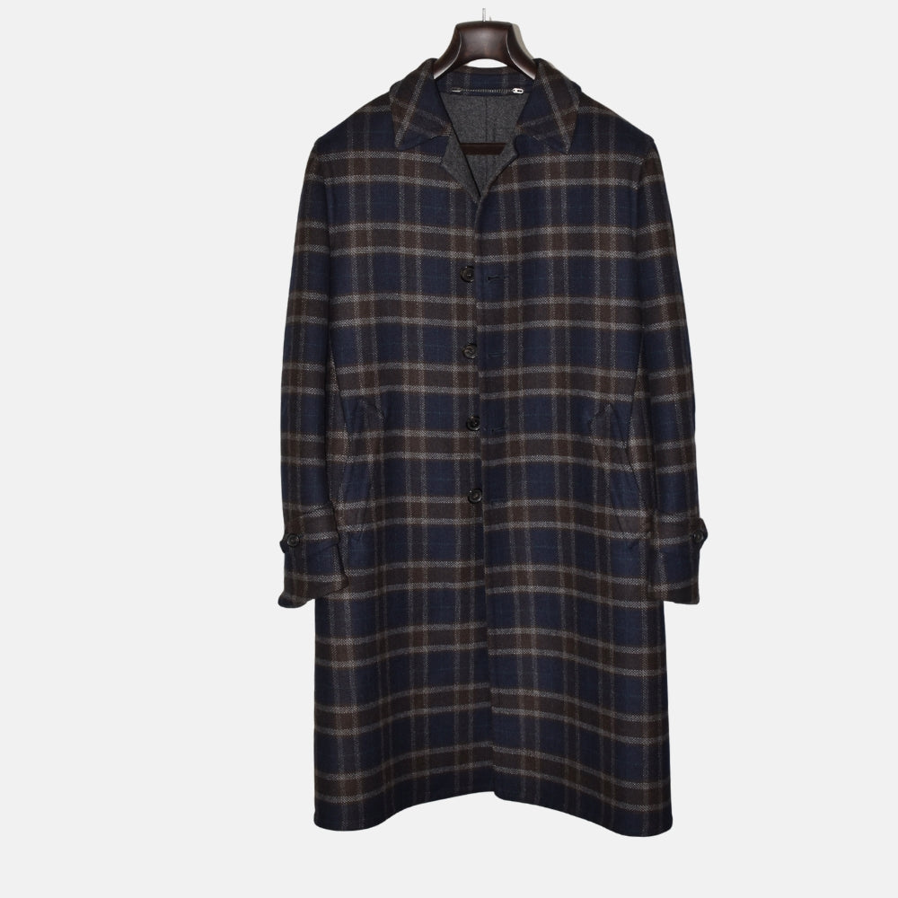 Navy-Brown Checkered Coat made of Wool (EU 50)