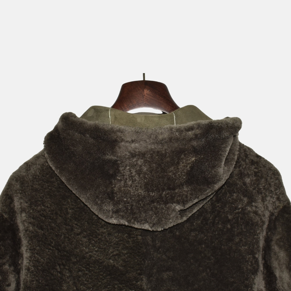 Olive Hooded Revisable Jacket made of Sheep Leather (EU 50)