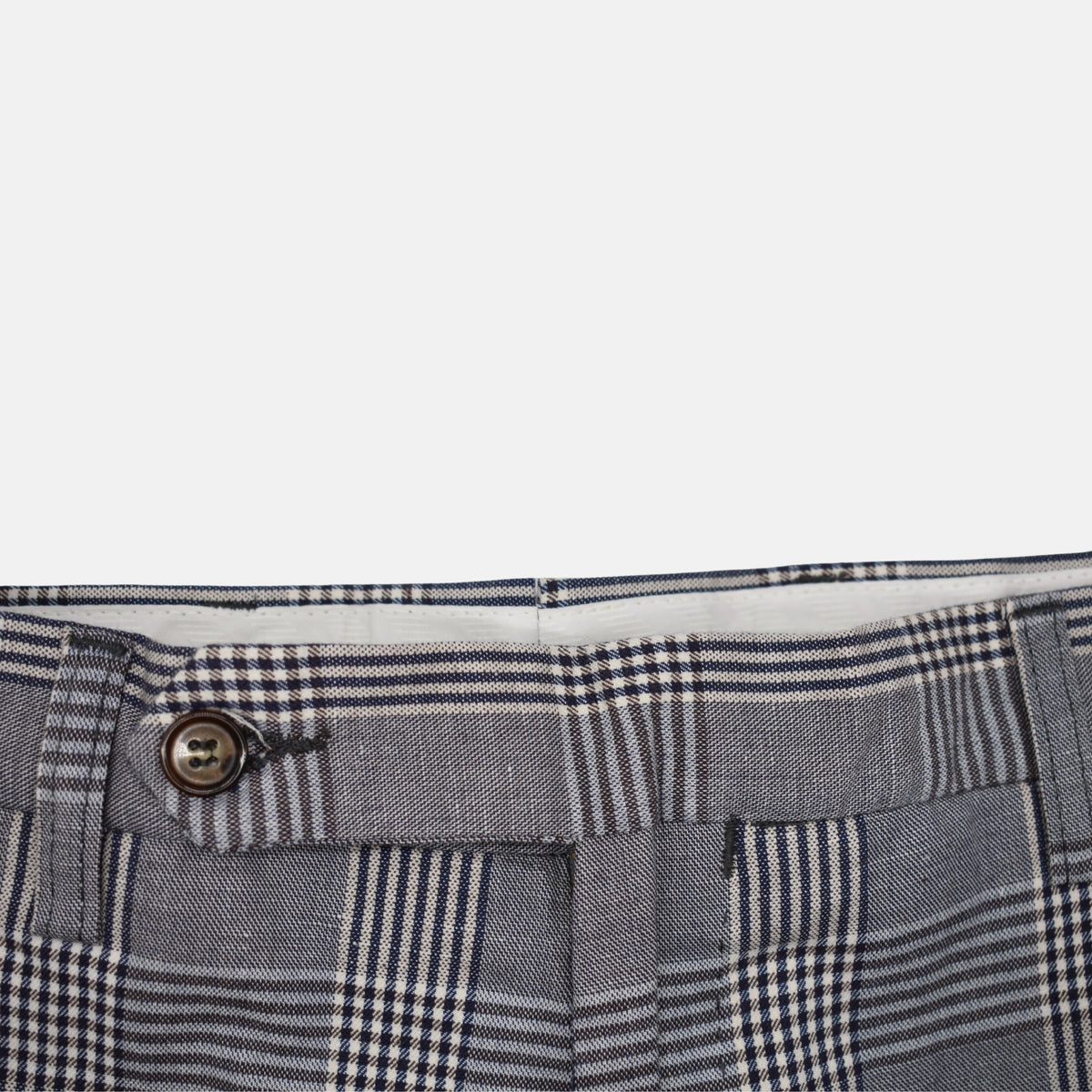 Blue-White Checkered Trousers made of Cotton/Linen (EU 48 / 50 / 54)