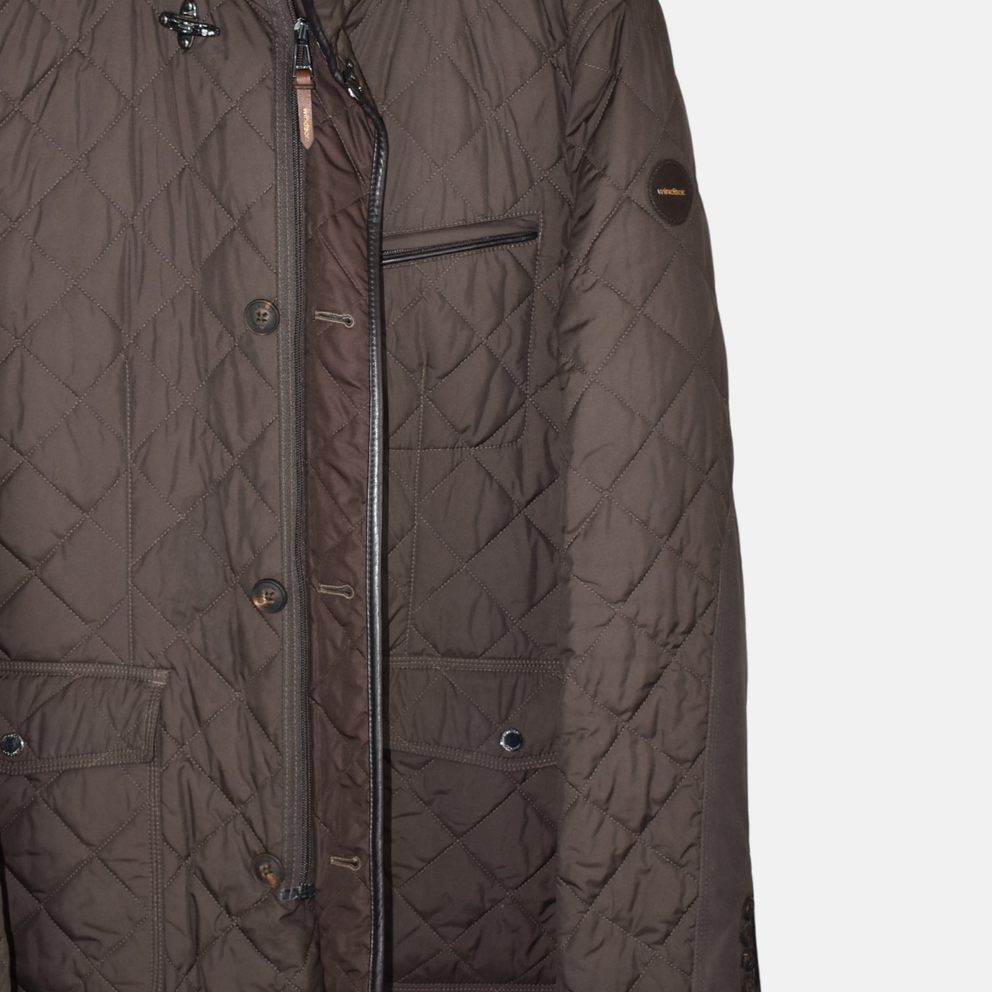 Braune Steppjacke aus Polyester/Leder Details (EU 52)