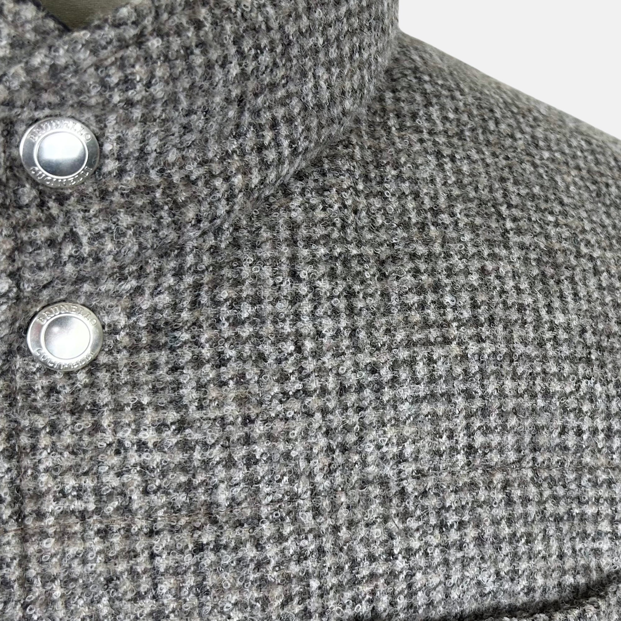 Gray Patterned/Navy Reversible Down Vest made of Wool/Alpaca/Polyamide/Cashmere (M)