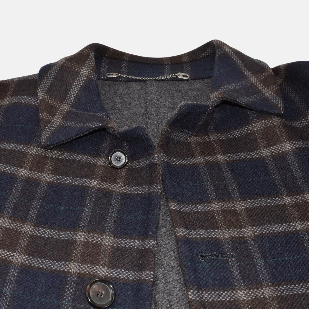 Navy-Brown Checkered Coat made of Wool (EU 50)