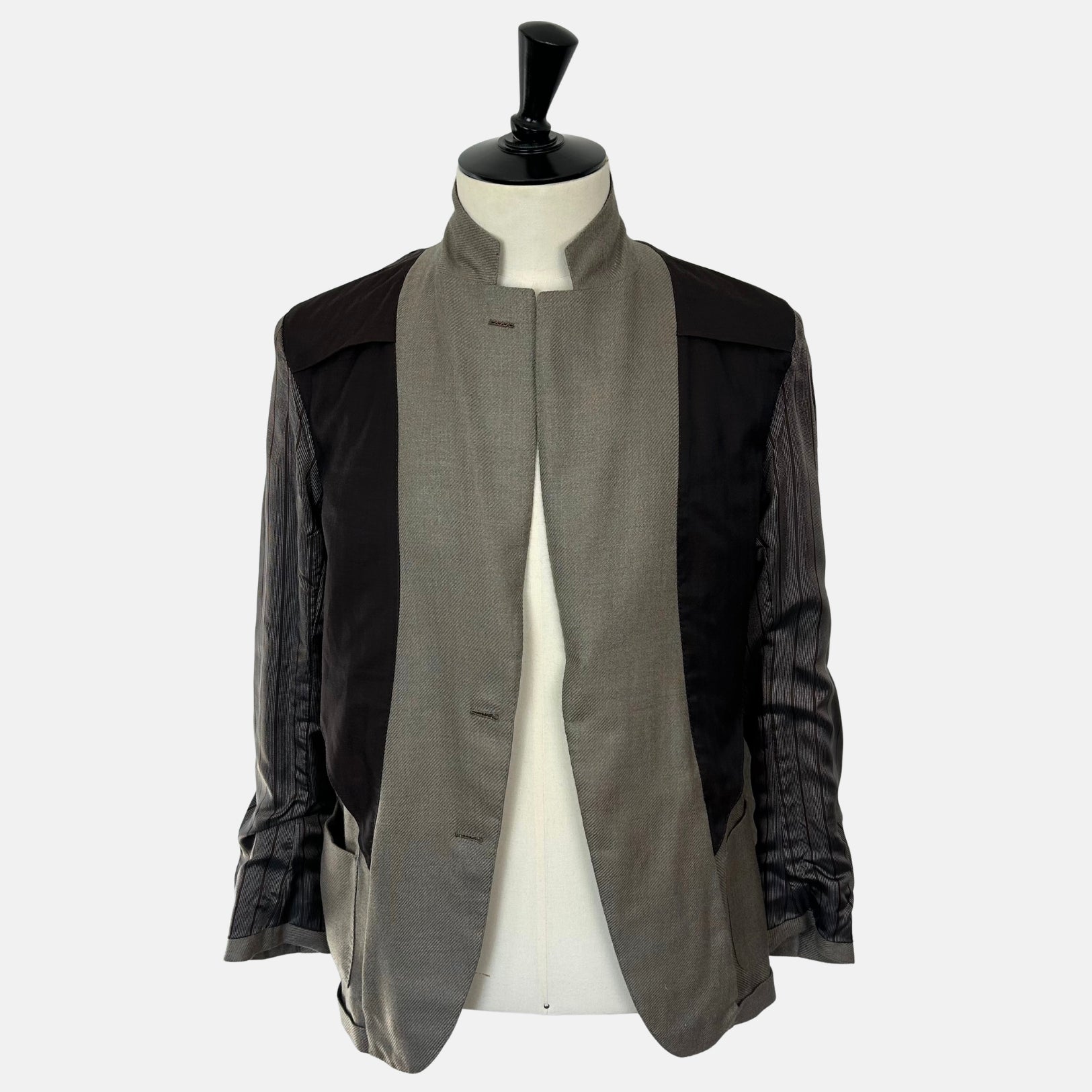 Blue-Grey/Brown-Patterned Blazer made of Cashmere/Linen/Silk (EU 48)