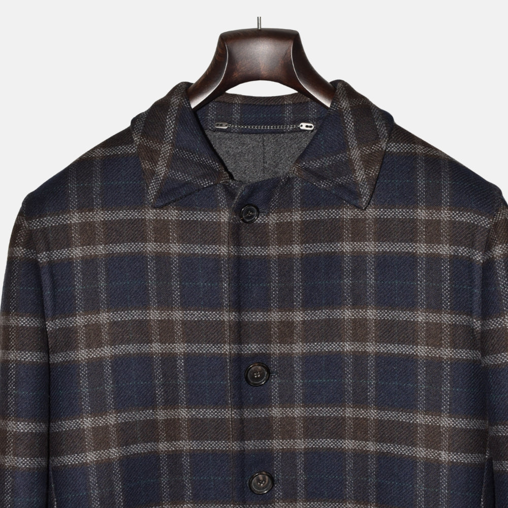 Navy-Brown Checkered Coat made of Wool (EU 50)