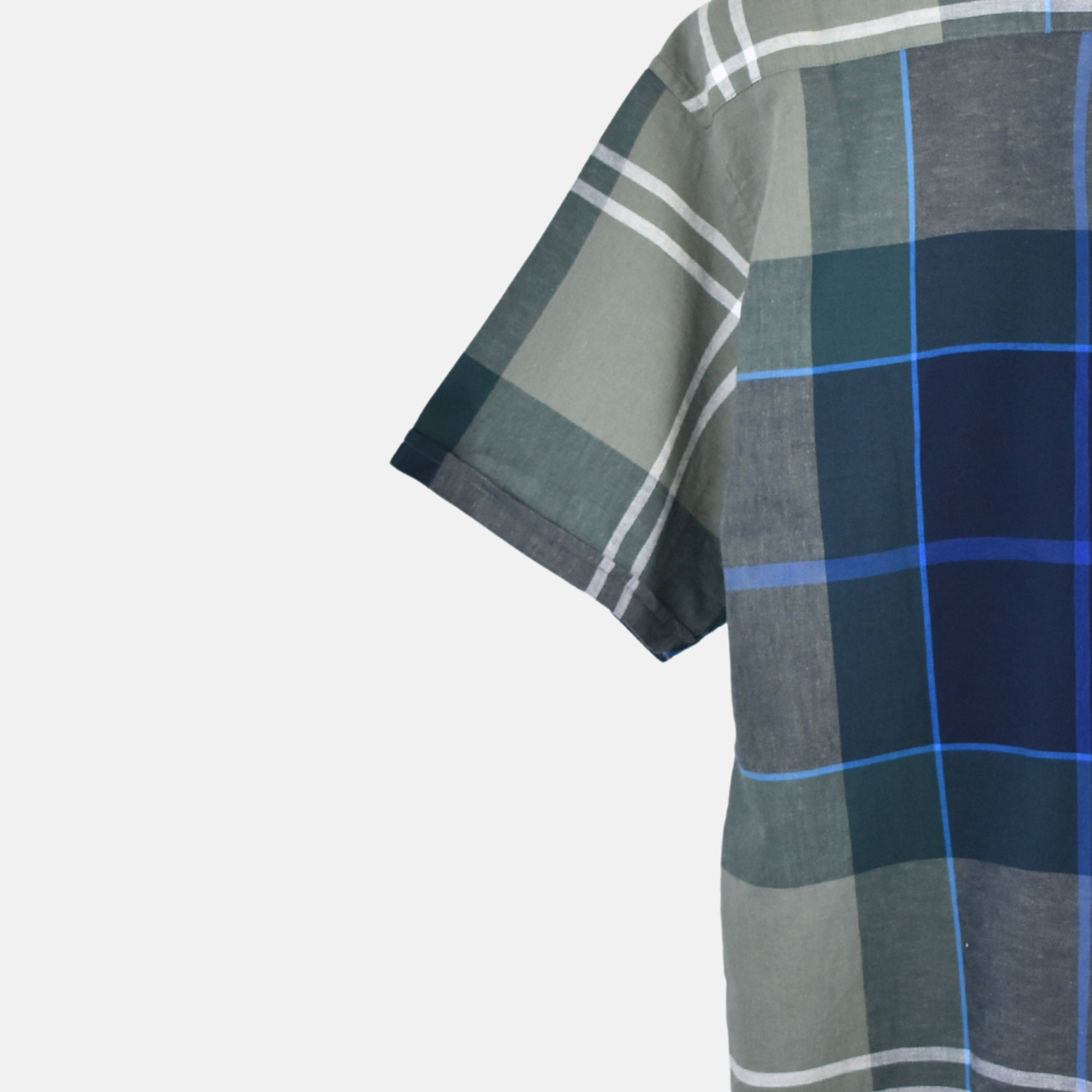 Blue/Green Checkered Shirt made of Cotton/Linen (XXL)