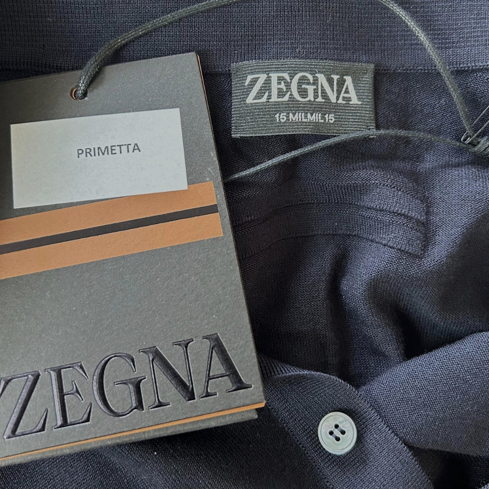 Navy Long-Sleeve Polo Shirt made of Wool (EU 54)