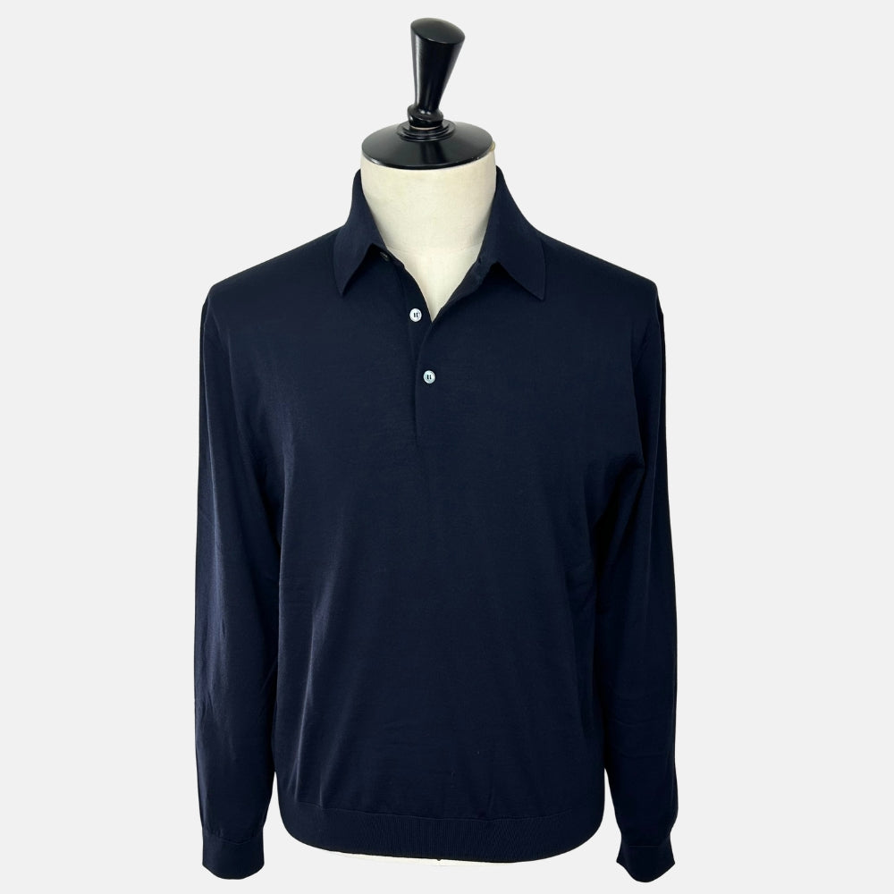 Navy Long-Sleeve Polo Shirt made of Wool (EU 54)