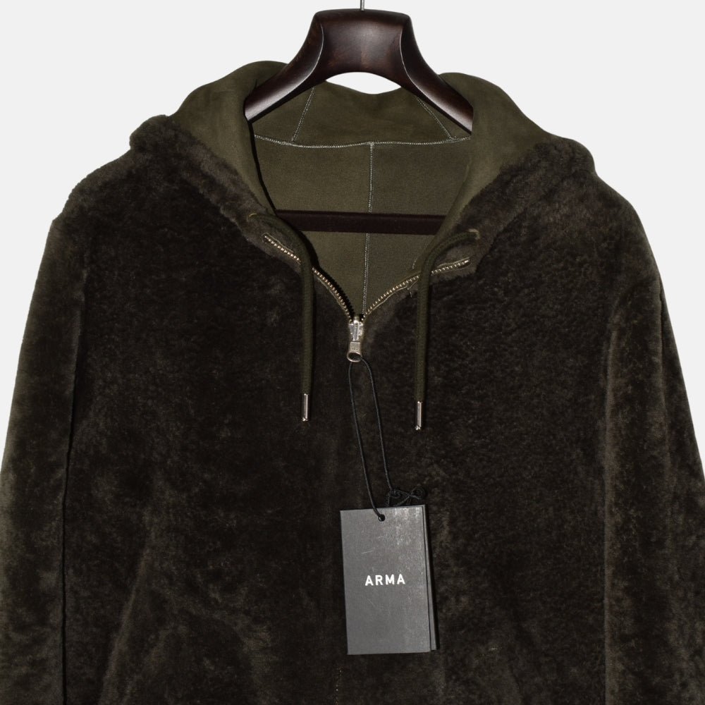 Olive Hooded Revisable Jacket made of Sheep Leather (EU 50)