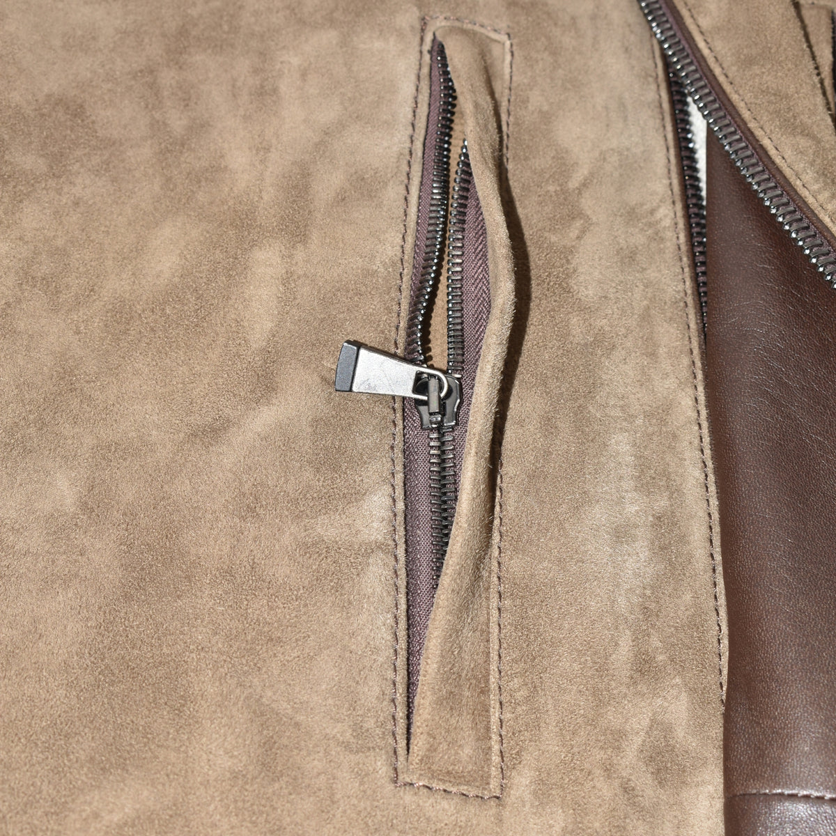 Multicoloured Hooded Jacket made of Leather/Wool/Shearling (EU 54)