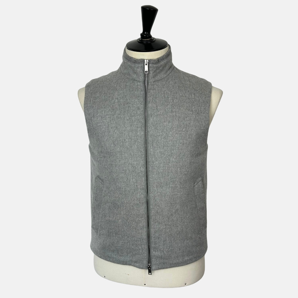 Gray Down Vest made of Cashmere with Leather Details (EU 48)