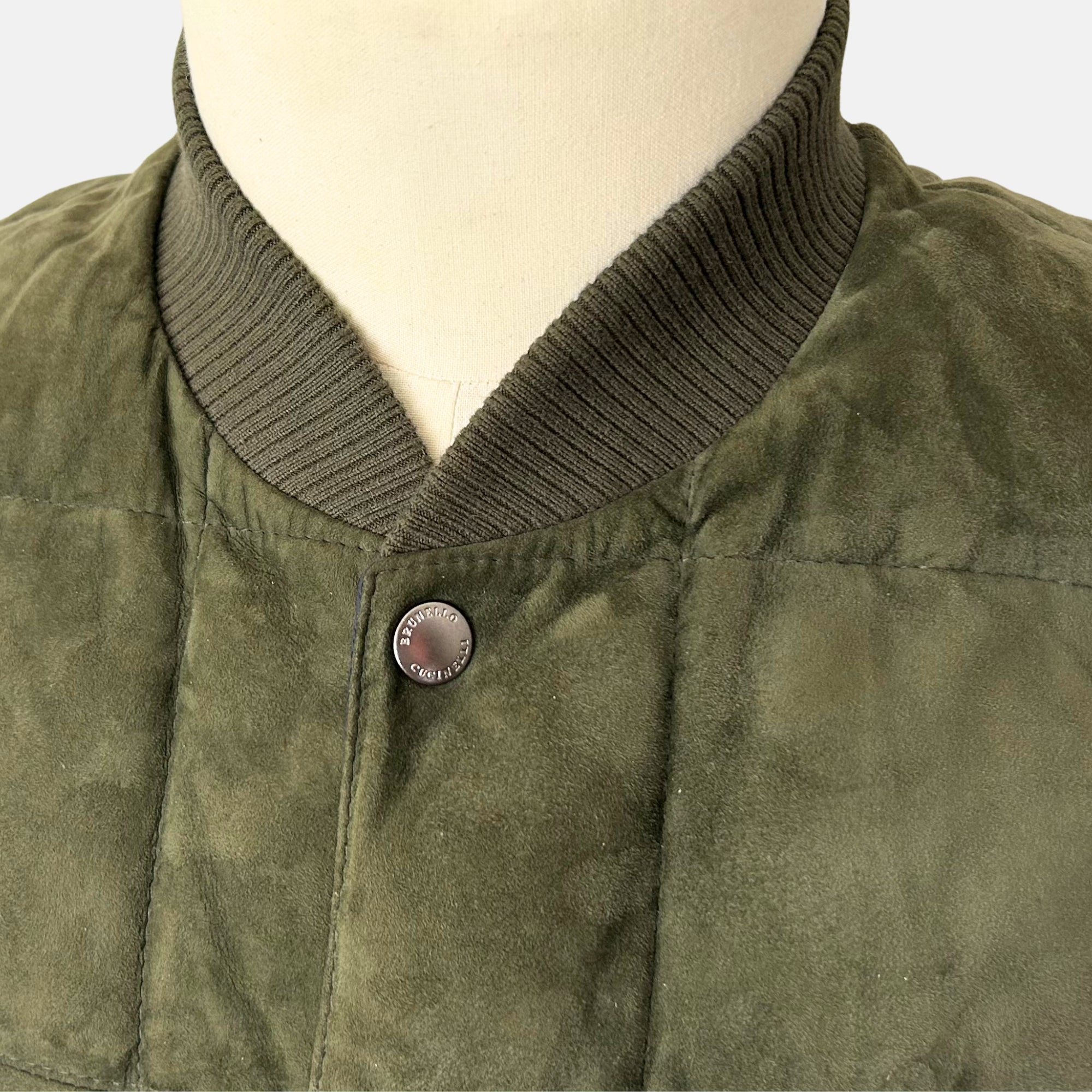 Olive/Navy Reversible Down Vest made of Suede/Nylon (S)