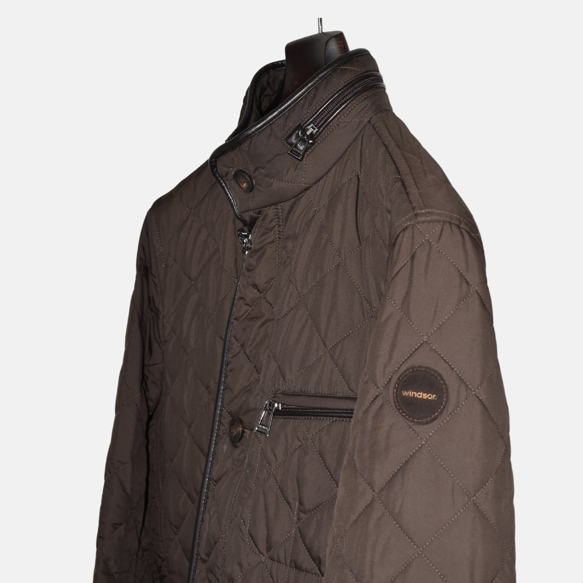 Braune Steppjacke aus Polyester/Leder Details (EU 52)
