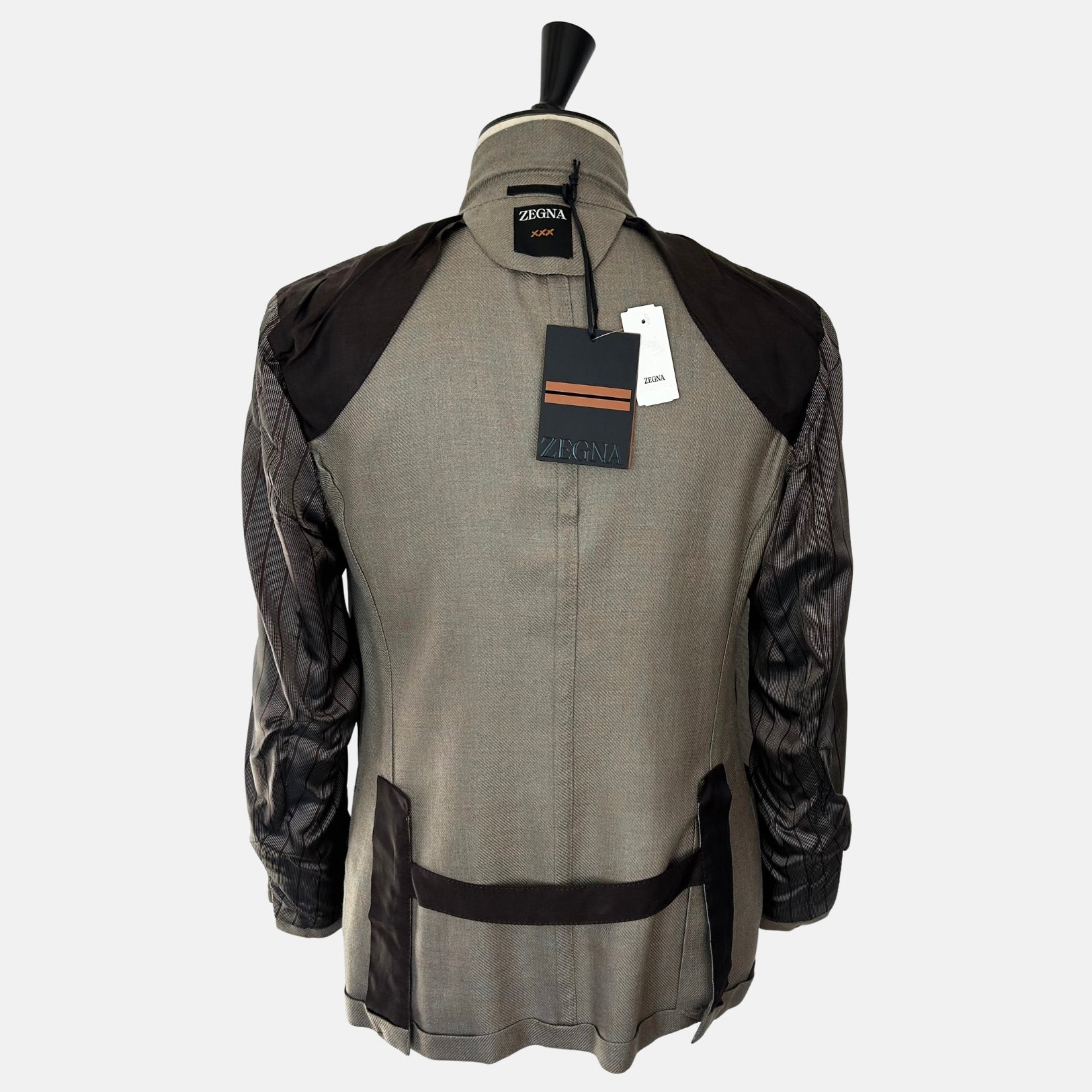 Blue-Grey/Brown-Patterned Blazer made of Cashmere/Linen/Silk (EU 48)