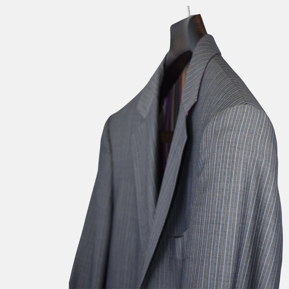 Gray/Light Blue Striped Suit made of Wool (EU 46)