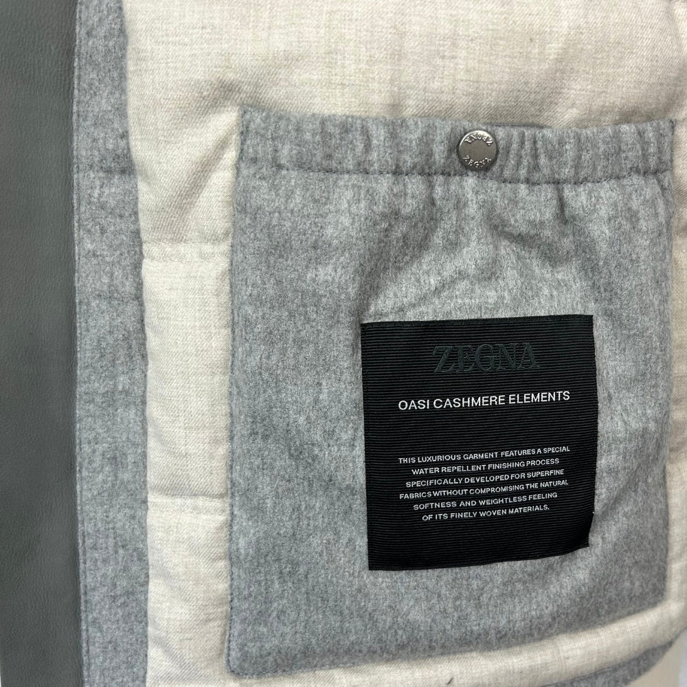 Gray Down Vest made of Cashmere with Leather Details (EU 48)