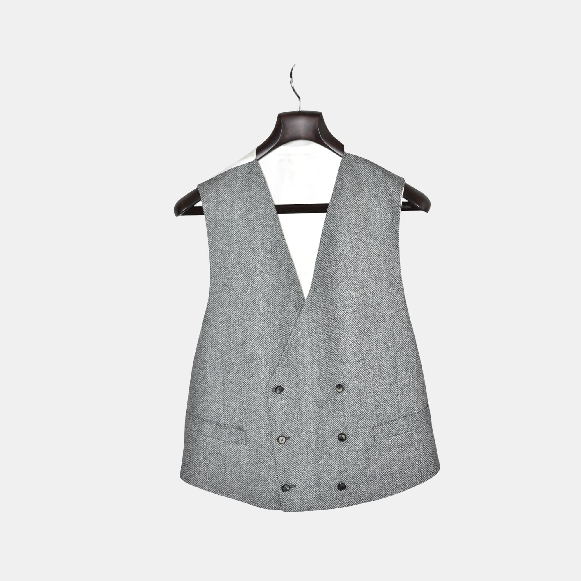 Black/White Herringbone Vest made of Wool (XL)