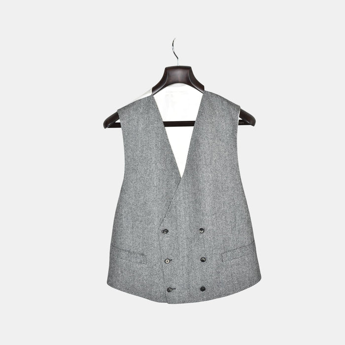 Black/White Herringbone Vest made of Wool (XL)