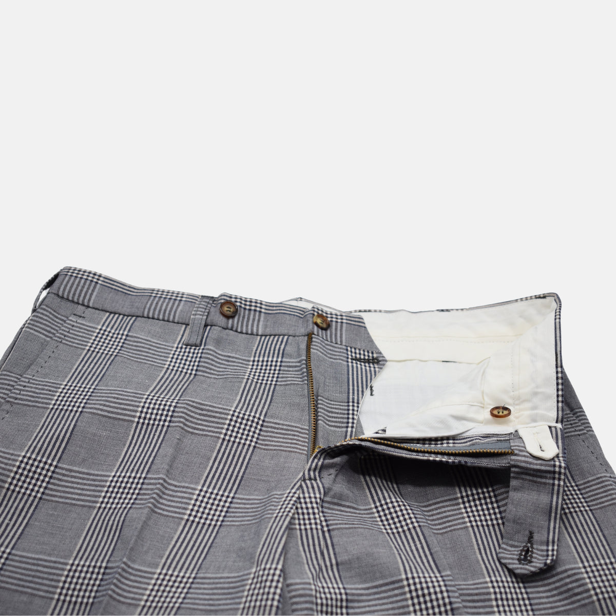 Blue-White Checkered Trousers made of Cotton/Linen (EU 48 / 50 / 54)