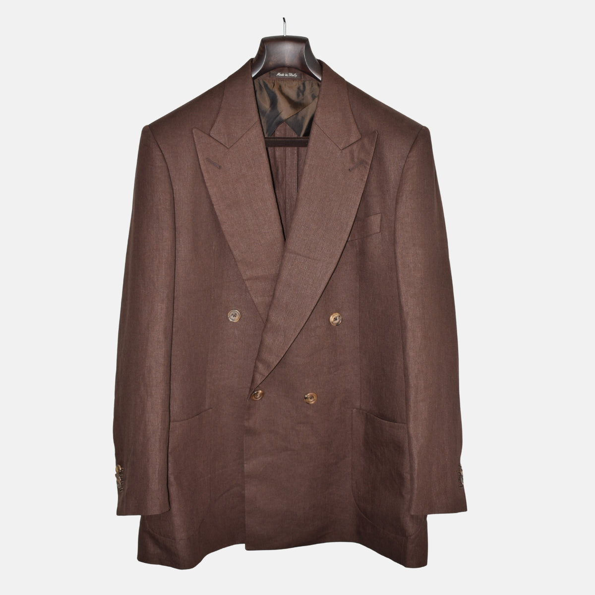 Brauner zweireihiger Blazer aus Leinen (EU 54)