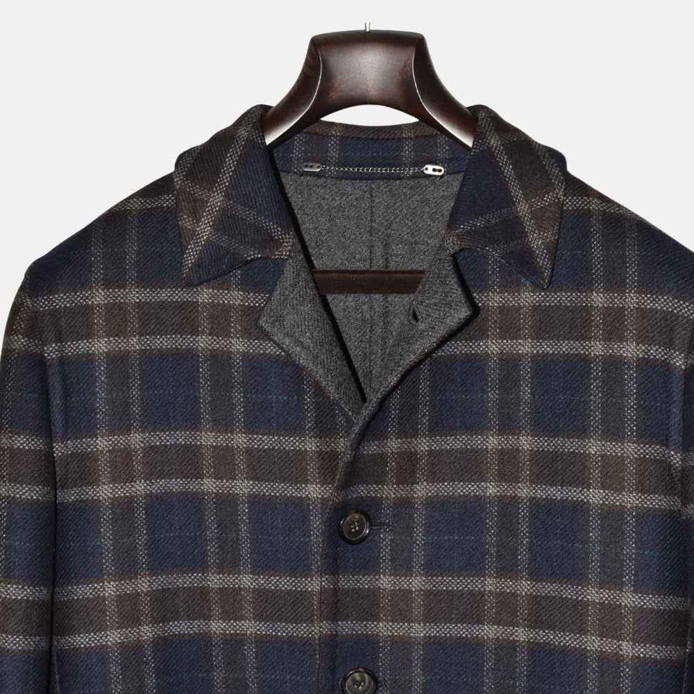 Navy-Brown Checkered Coat made of Wool (EU 50)