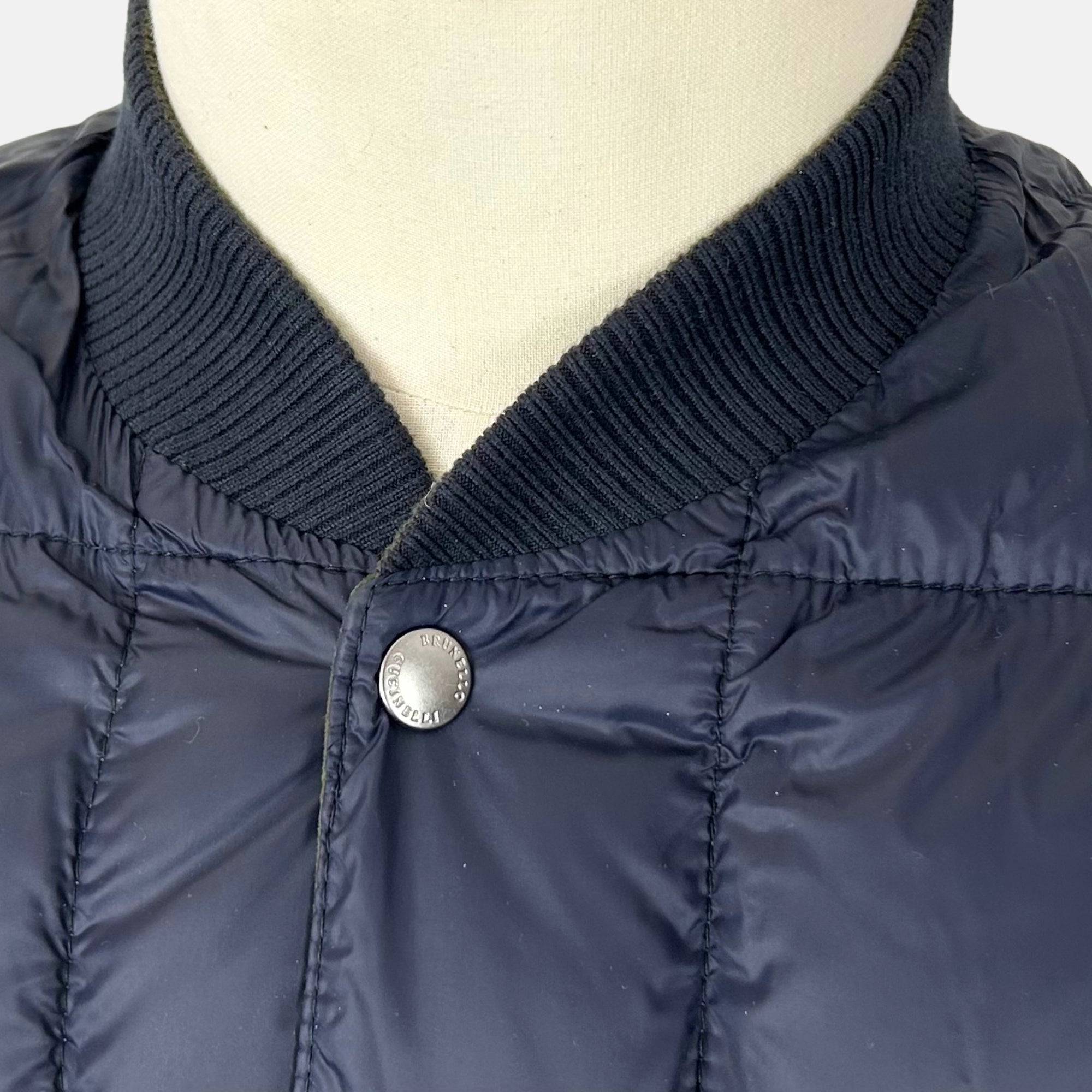 Olive/Navy Reversible Down Vest made of Suede/Nylon (S)