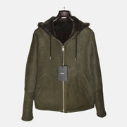 Olive Hooded Revisable Jacket made of Sheep Leather (EU 50)