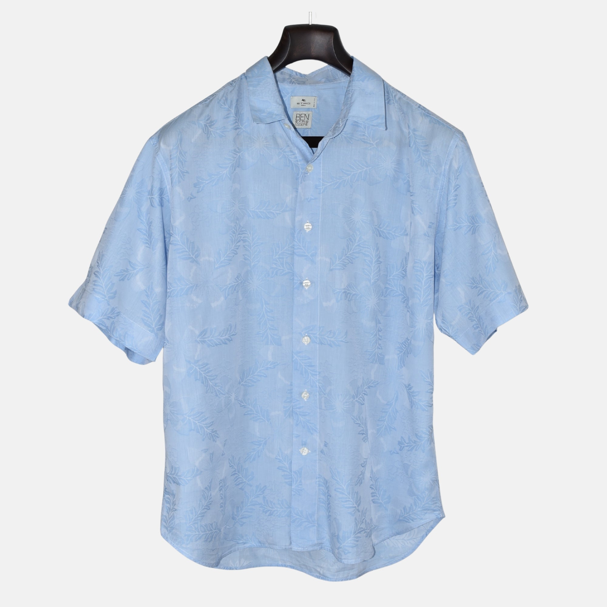 Light Blue Floral Short Sleeve Shirt made of Cotton/Lyocell (EU 39)