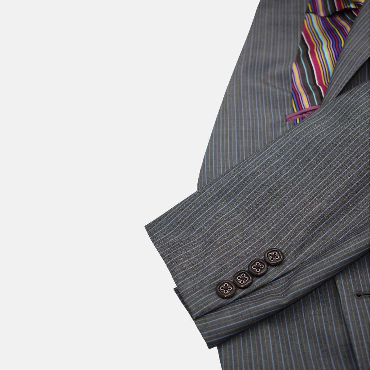 Gray/Light Blue Striped Suit made of Wool (EU 46)
