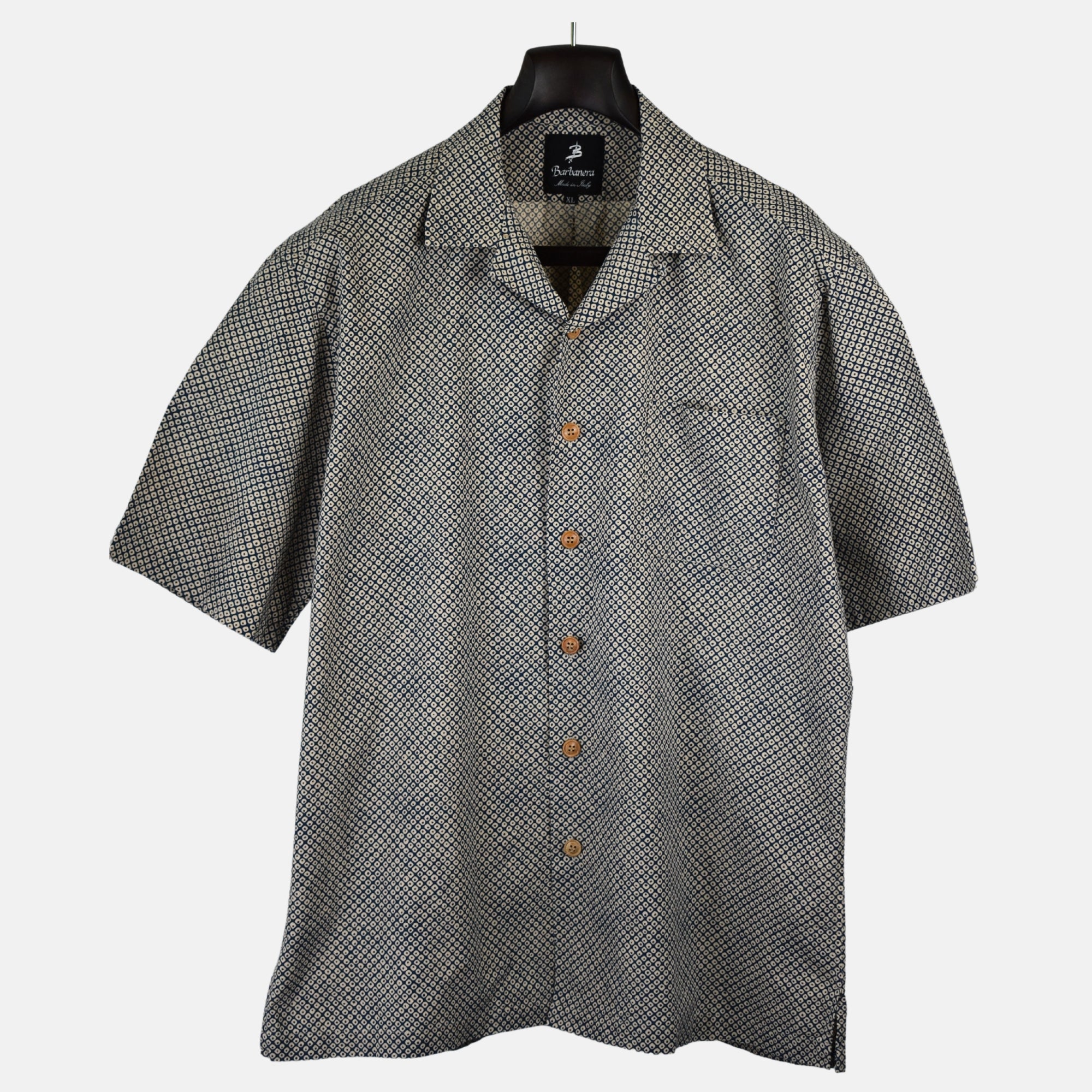 Blue/Beige Patterned Short-Sleeve Shirt made of Cotton (XL)