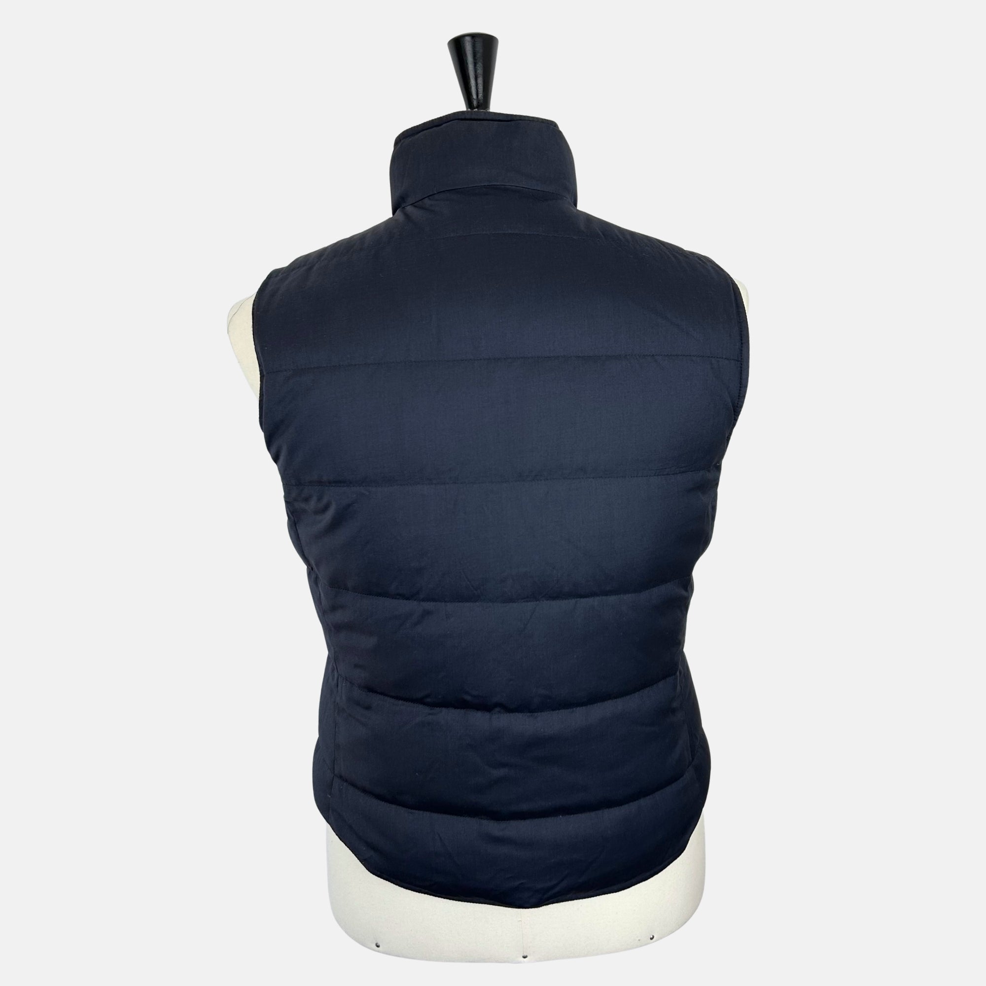 Gray Patterned/Navy Reversible Down Vest made of Wool/Alpaca/Polyamide/Cashmere (M)