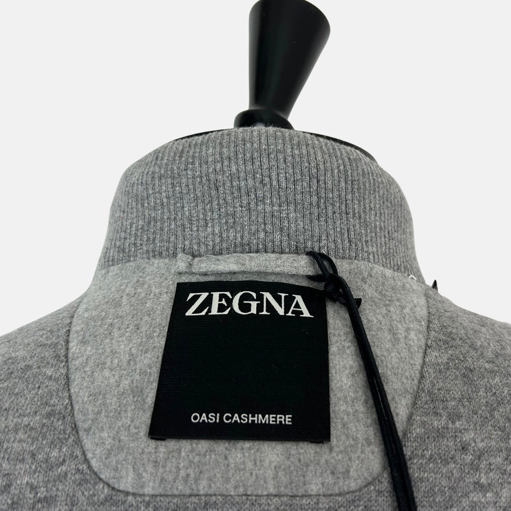 Gray Down Vest made of Cashmere with Leather Details (EU 48)