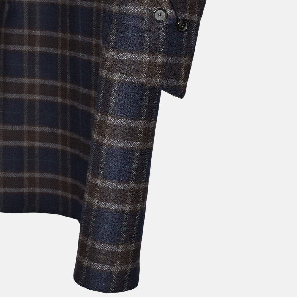 Navy-Brown Checkered Coat made of Wool (EU 50)
