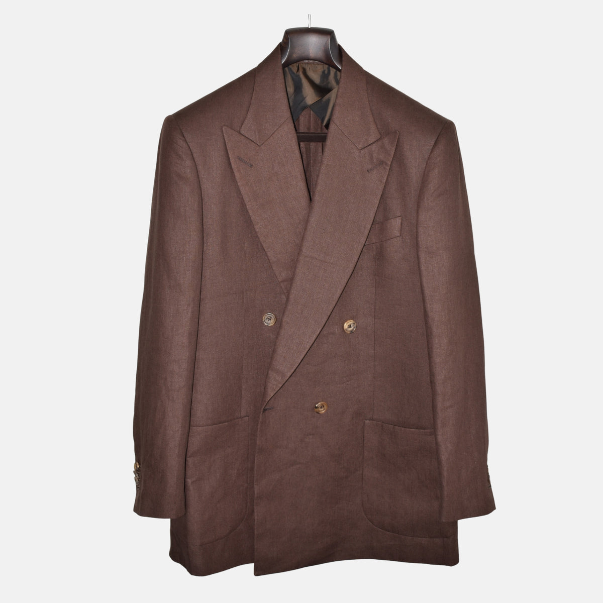 Brauner zweireihiger Blazer aus Leinen (EU 54)