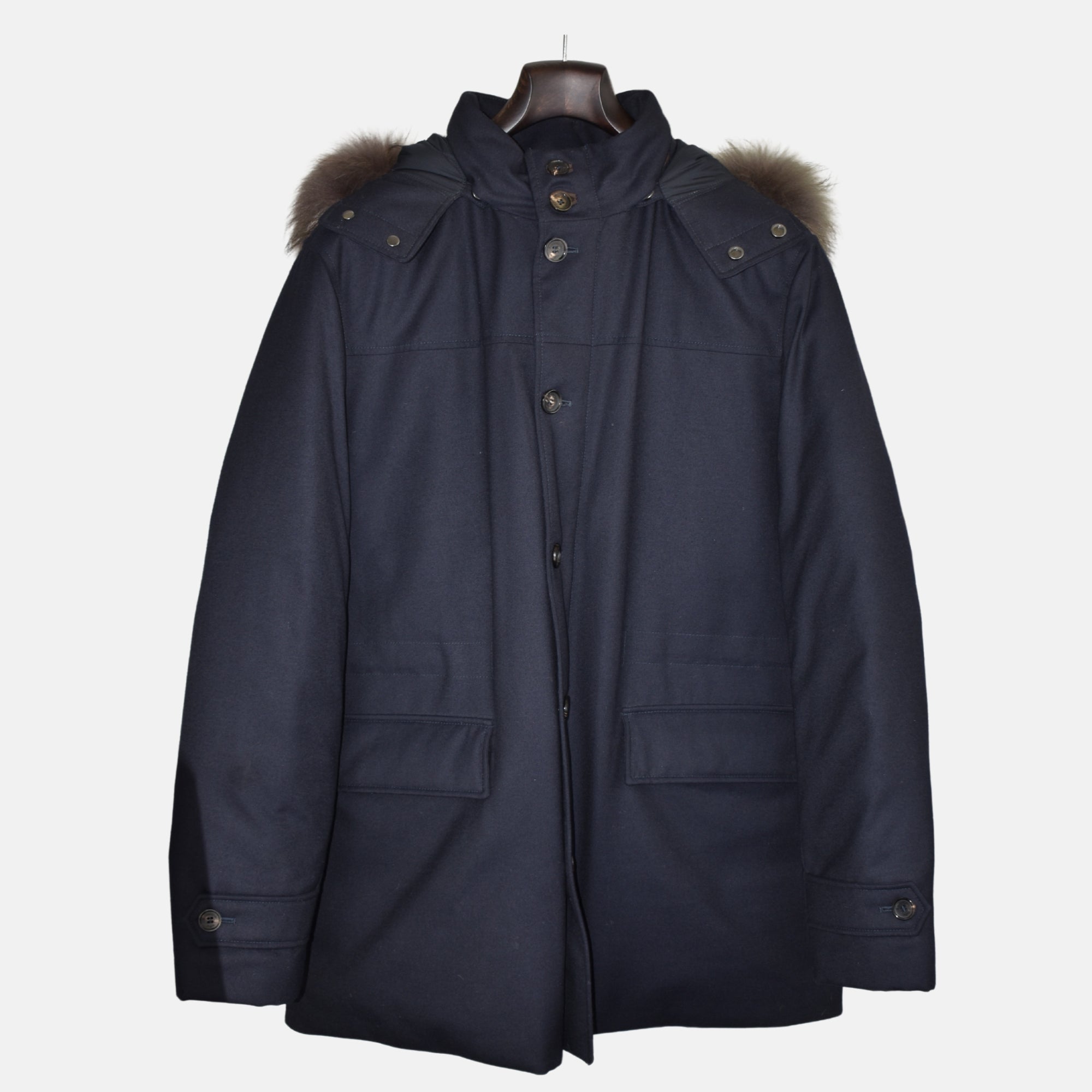 Marineblaue Kapuzenjacke aus Wolle (EU 54)