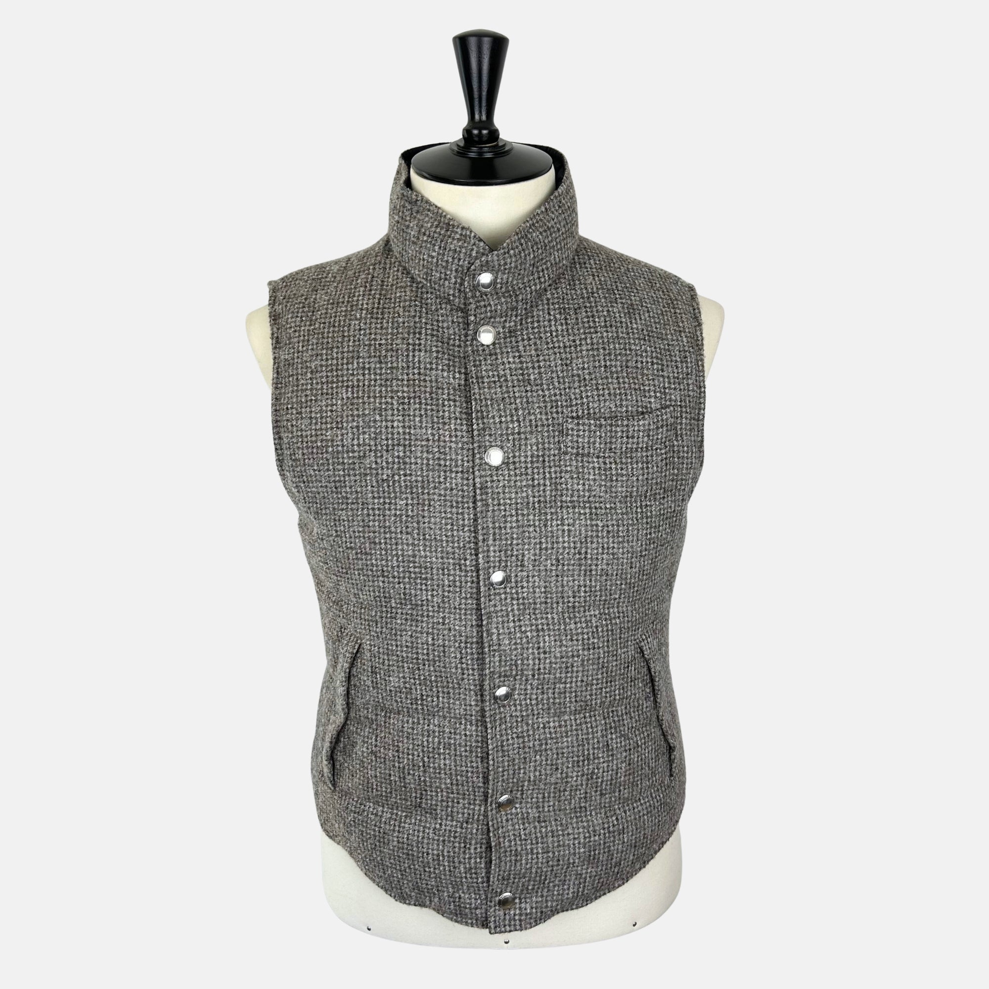 Gray Patterned/Navy Reversible Down Vest made of Wool/Alpaca/Polyamide/Cashmere (M)