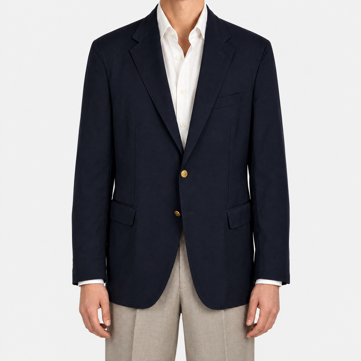 Wool Blazer Navy Gold Buttons