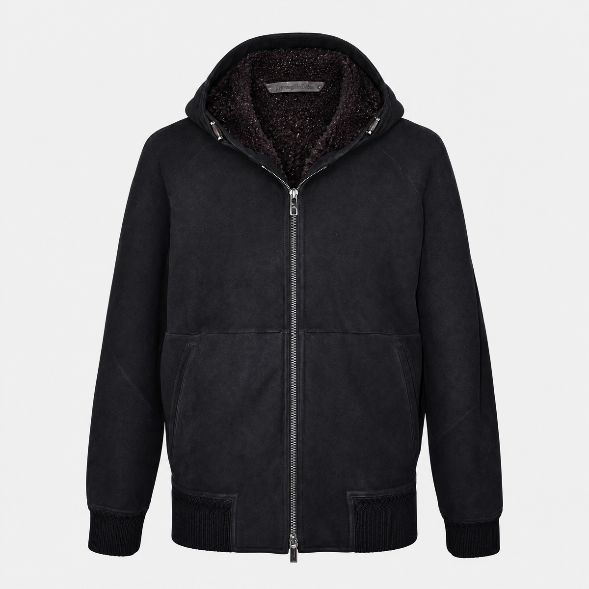Garment front | Black Hooded Shearling Jacket